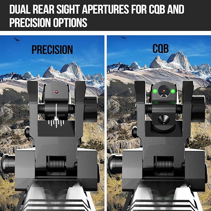 Visiofire Fiber Optic Iron Sights for Picatinny Rail | Flip Up Front and Rear Backup Sights with Red Green Dots | Tool-Free Ajustable Rear Flip Up Sights | Pop Up Fiber Optic Sights Rapid Transition - Image 5