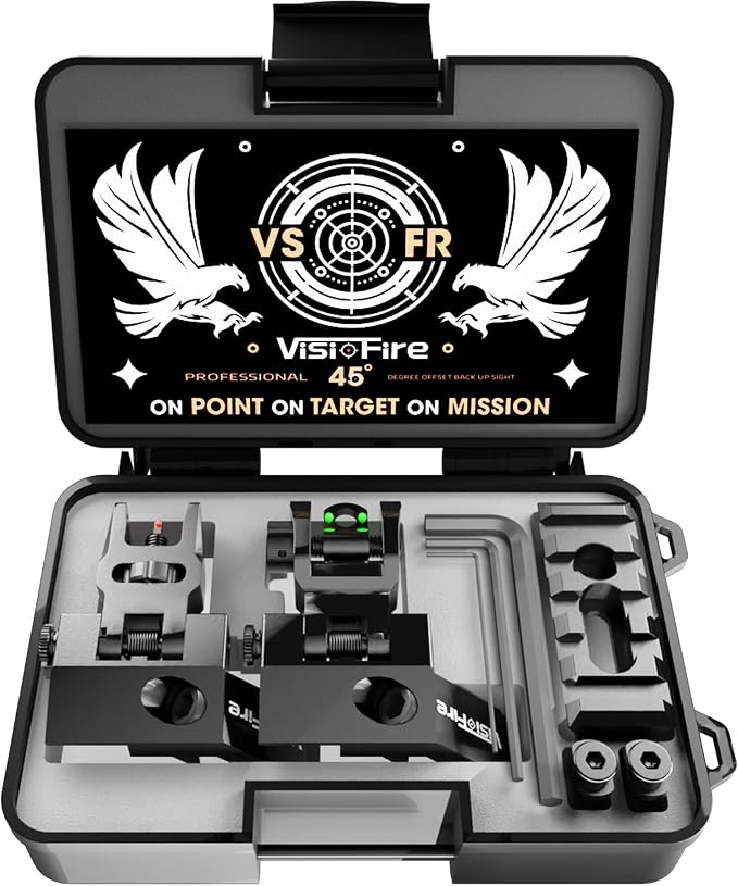Visiofire 45 Degree Offset Iron Sights| Flip Up Fiber Optic Sights with Red Green Dots| Tool-Free Adjustable Back Up Canted Iron Sights Rapid Transition - Image 6