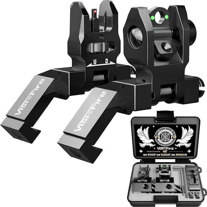 Visiofire 45 Degree Offset Iron Sights| Flip Up Fiber Optic Sights with Red Green Dots| Tool-Free Adjustable Back Up Canted Iron Sights Rapid Transition