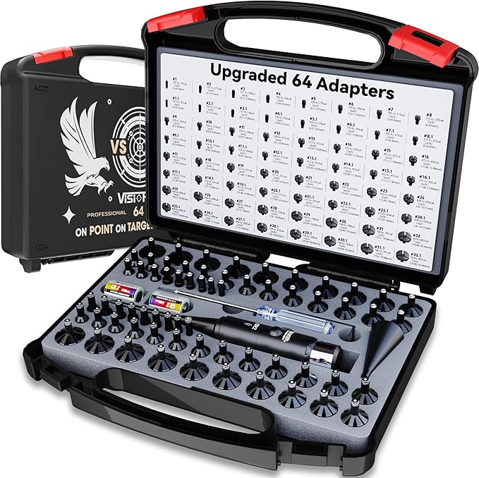Visiofire Tool-Free Laser Bore Sight Kit : Green Laser Bore Sighter with 64 Upgraded Adapters fit 0.17 to 12 GA Calibers| Multi-Caliber Laser Bore Sighting Kit for All Gun| Powerful Boresighter